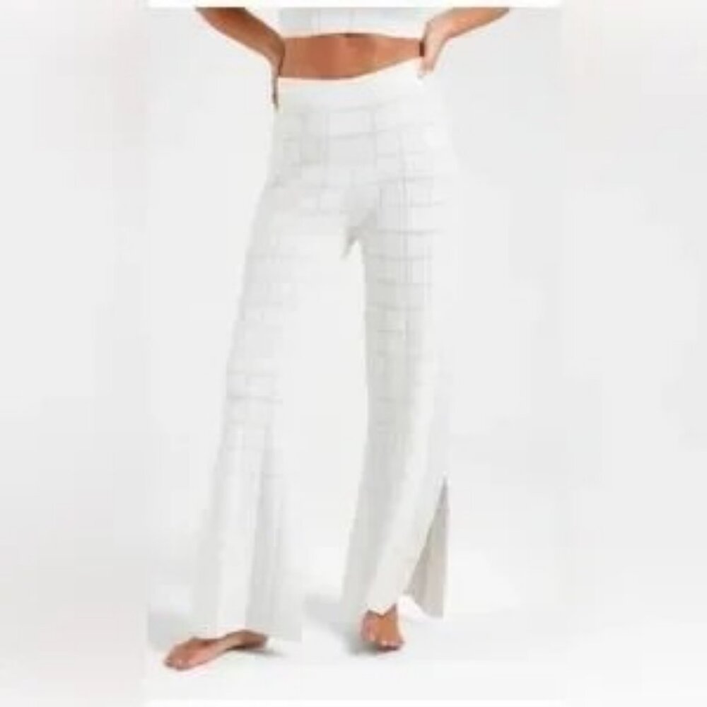 BNWT Solid & Striped Womens Stretch Knit Gingham Print Flare Pants White Size M